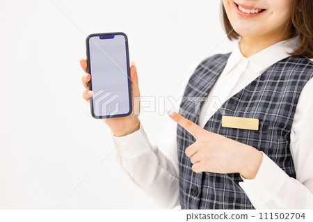 Young woman business 20s uniform smartphone Young woman business 20s uniform smartphone 111502704