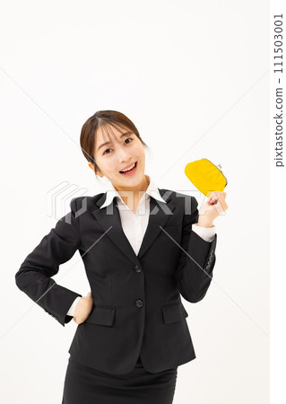 Young woman business wallet vertical Young woman business wallet vertical 111503001