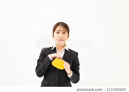 Young woman business wallet worried Young woman business wallet worried 111503003
