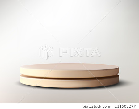 Round soft light beige pedestal, realistic podium scene on abstract background Round soft light beige pedestal, realistic podium scene on abstract background 111503277