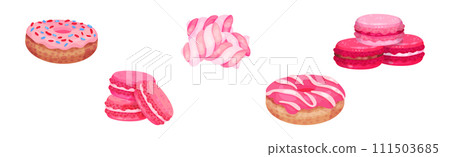 Pink Confectionery and Desserts with Cream Vector Set Pink Confectionery and Desserts with Cream Vector Set 111503685