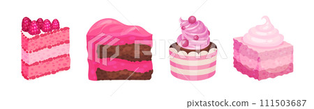 Pink Confectionery and Desserts with Cream Vector Set Pink Confectionery and Desserts with Cream Vector Set 111503687