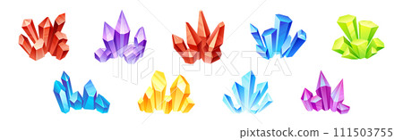 Colorful Crystal Gems and Jewel Minerals Vector Set 111503755