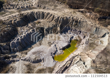 Aerial shot of opencast mine lake 111504513