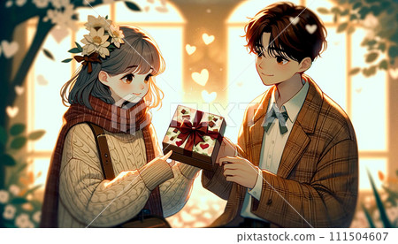 女孩送給男孩情人節巧克力的那一刻 111504607