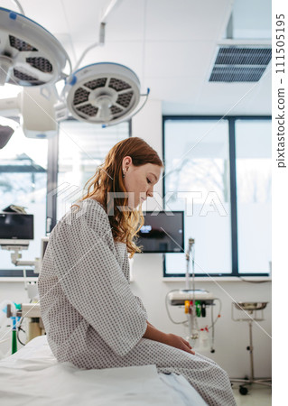 Scared teenage patient, waitng for test results. Anxiety, worry and loneliness of teenager in hospital. Emotional support for ill young woman. 111505195