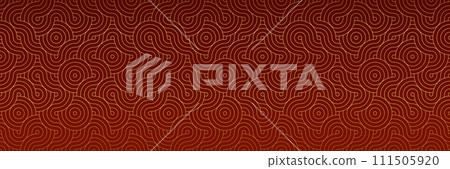 Brown and Golden Ornament Pattern: Traditional Asian Vector Design, Festive Geometric Motif in Retro Style, Seamless Textile Background 111505920