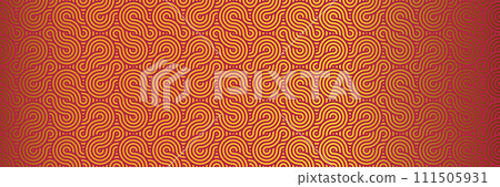 Red Waves and Knots, Rich Golden Asian Patterns, Festive Seamless Background in Traditional Geometric Vector 111505931