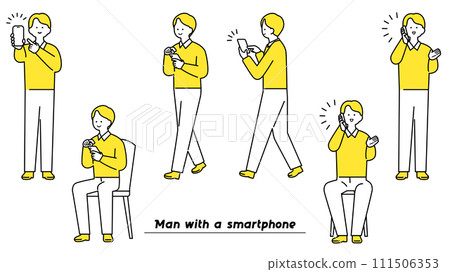Man operating a smartphone pose variations Man operating a smartphone pose variations 111506353