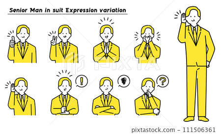 Elderly man in suit upper body/expression variations 111506361