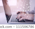 Typing hand and illustration composite image 111506786