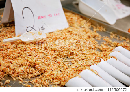 Stunning Fresh fish and seafood stall in The Central Market of Cadiz. It is the oldest covered market in Spain. 111506972