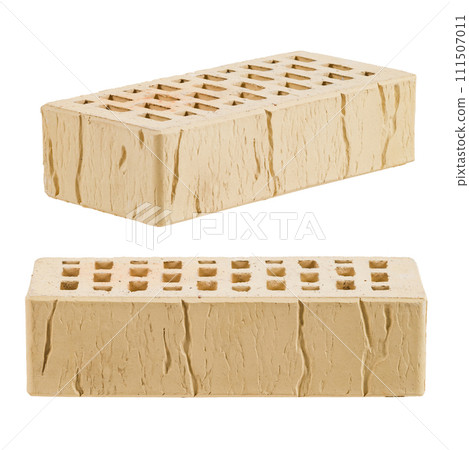 Yellow ceramic brick is isolated on a white background. Decorative pattern is old cracks. 111507011