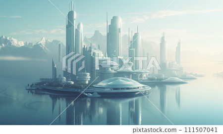 漂浮在海上的未來城市形象 111507041
