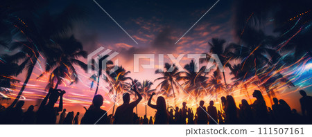 AI-generated content. party people on tropical beach landscape summer vacation 111507161