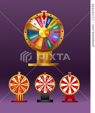 Fortune wheel vector set illustration for gambling background and lottery win concept. Wheel fortune for game and win jackpot. Fortune wheel vector set illustration for gambling background and lottery win concept. Wheel fortune for game and win jackpot. 111507836