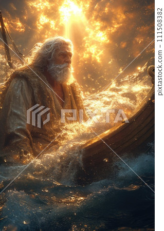 AI-generated content. Man in a Boat in a Body of Water. Generative AI. 111508382