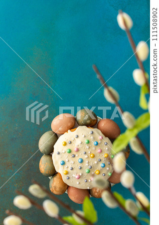 Easter cake with willow branches 111508902