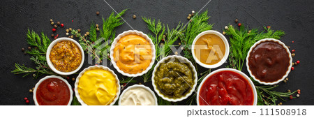 Sauces in bowls with seasonings 111508918
