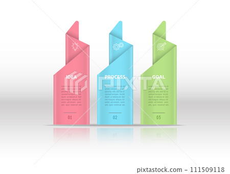 Business infographics. 3 stages of achieving the goal. Stages of the workflow, development, marketing, plan or training. Business strategy with icon icons. Report or statistics schema Business infographics. 3 stages of achieving the goal. Stages of the workflow, development, marketing, plan or training. Business strategy with icon icons. Report or statistics schema 111509118
