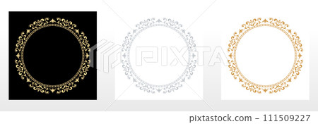 Set of decorative frames Elegant vector element for design in Eastern style, place for text. Floral black, gold and gray borders. Lace illustration for invitations and greeting cards Set of decorative frames Elegant vector element for design in Eastern style, place for text. Floral black, gold and gray borders. Lace illustration for invitations and greeting cards 111509227