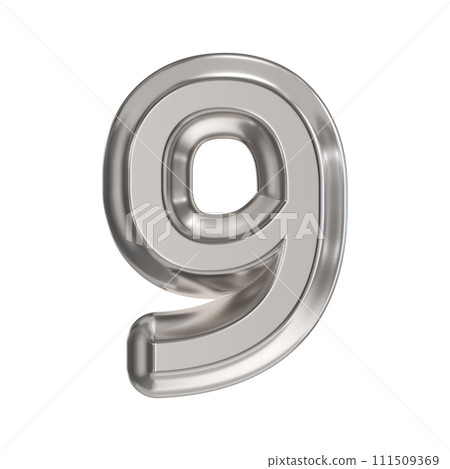 Steel font Number 9 NINE 3D Steel font Number 9 NINE 3D 111509369