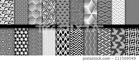 Geometric set of seamless black and white patterns. Simple vector graphics Geometric set of seamless black and white patterns. Simple vector graphics 111509549