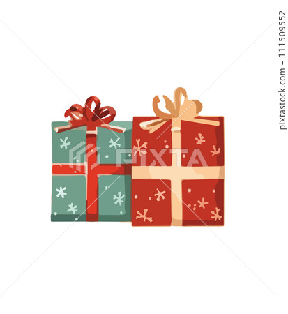 Gift vector illustration. Christmas New Year decoration box. Drawn in cartoon watercolor style isolated on a white background. Gift vector illustration. Christmas New Year decoration box. Drawn in cartoon watercolor style isolated on a white background. 111509552