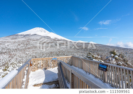 從富士山二合目水塚公園越切塚展望台眺望富士山雪景 111509561