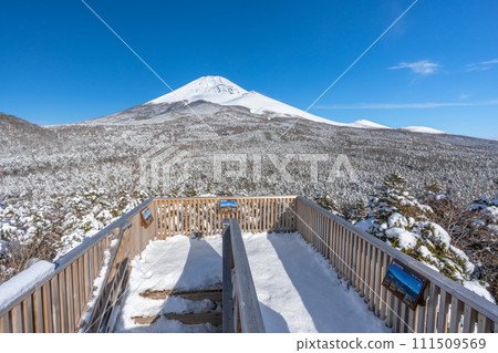 從富士山二合目水塚公園越切塚展望台眺望富士山雪景 111509569