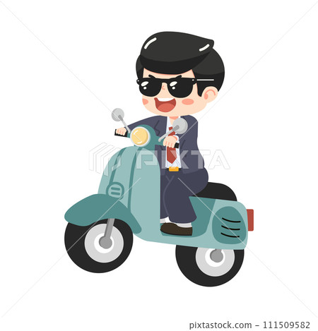 Businessman riding motorcycle Cartoon funny 111509582