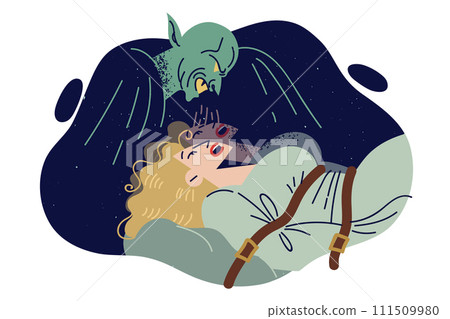 Devil has kidnapped and tied up frightened girl, and sucks soul out victim in young girl nightmare Devil has kidnapped and tied up frightened girl, and sucks soul out victim in young girl nightmare 111509980