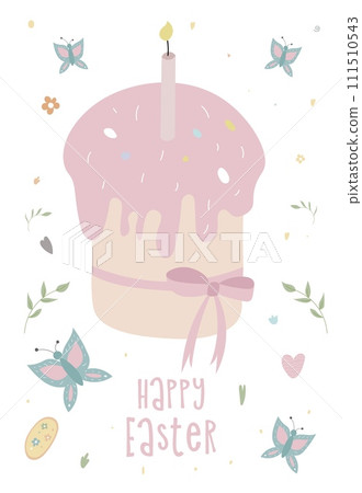Happy Easter postcards. Vector Easter illustrations with Easter cake. Perfect for a poster, cover, or postcard. 111510543