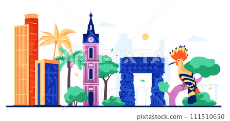 Eclectic architecture in Israel - modern colored vector illustration 111510650