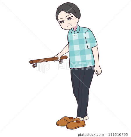 Senior man holding on to the railing and putting on his shoes 2 111510795