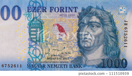 Hungarian 1000 forint banknotes national currency banknote front view Hungarian 1000 forint banknotes national currency banknote front view 111510939