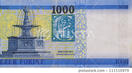 Hungarian 1000 forint banknotes national currency banknote back view Hungarian 1000 forint banknotes national currency banknote back view 111510979