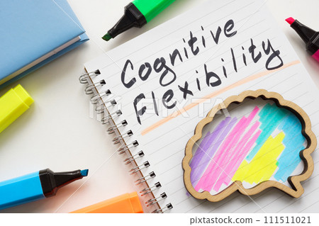 Notepad with an inscription cognitive flexibility and a painted brain. 111511021