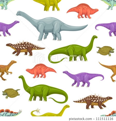 Cartoon dinosaur characters seamless pattern. Fabric funny backdrop, textile vector print with Polacanthus, Eoraptor, Lotosaurus and Wuerhosaurus, Shunosaurus, Haplocanthosaurus dinosaur personages Cartoon dinosaur characters seamless pattern. Fabric funny backdrop, textile vector print with Polacanthus, Eoraptor, Lotosaurus and Wuerhosaurus, Shunosaurus, Haplocanthosaurus dinosaur personages 111511116