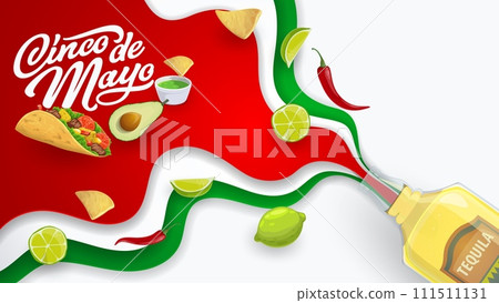 Cinco de mayo mexican holiday paper cut banner with vibrant national flag colors, traditional taco, avocado, tequila and lime, nachos and guacamole with jalapeno inside of layered 3d vector frame Cinco de mayo mexican holiday paper cut banner with vibrant national flag colors, traditional taco, avocado, tequila and lime, nachos and guacamole with jalapeno inside of layered 3d vector frame 111511131