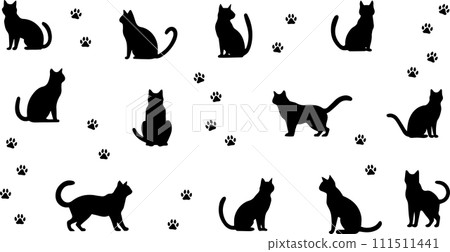 Cat silhouette and footprint silhouette set 111511441