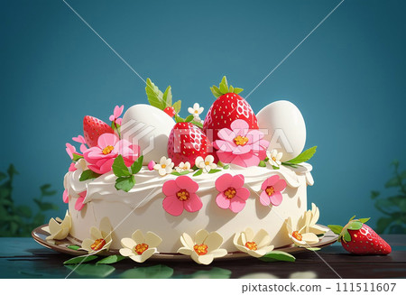 Easter cake with strawberries and cream. 111511607