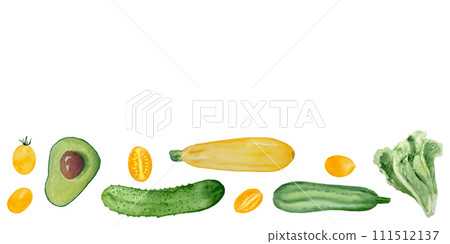 Watercolor hand drawn vegetable border isolated on white Watercolor hand drawn vegetable border isolated on white 111512137