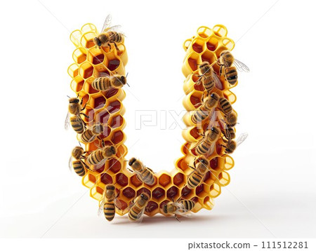 AI-generated content. Letter U made of honey comb  111512281