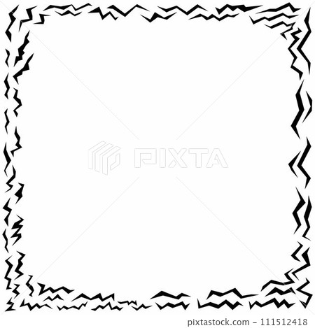 Bold wavy lines forming a square frame. Decorative and snake-like border, made by serpentine zigzag lines. Isolated black and white illustration, on white background. Vector. 111512418