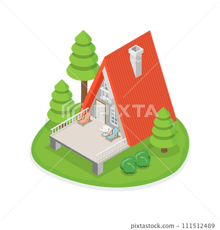 3D Isometric Flat Vector Set of Glamping Resorts. Item 2 111512489