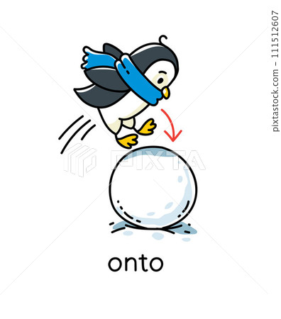Prepositions. Penguin jumps ONTO the snowball Prepositions. Penguin jumps ONTO the snowball 111512607