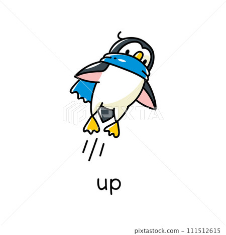 Preposition of movement. Penguin is flying up Preposition of movement. Penguin is flying up 111512615