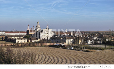 Panorama view of Certosa of Pavia monastery and sanctuary 111512620