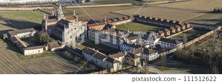 Aerial view of Certosa of Pavia monastery and sanctuary 111512622